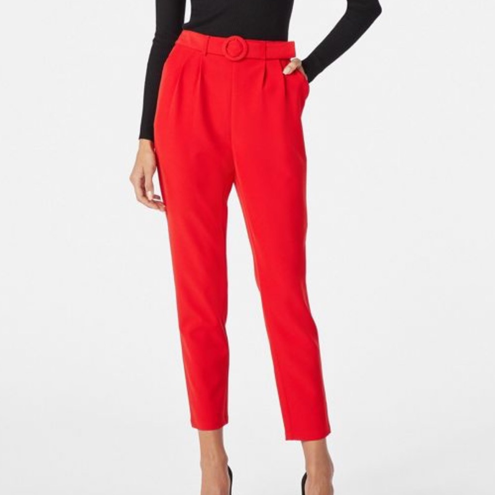 NWT JustFab Red High Waisted Trousers with belt